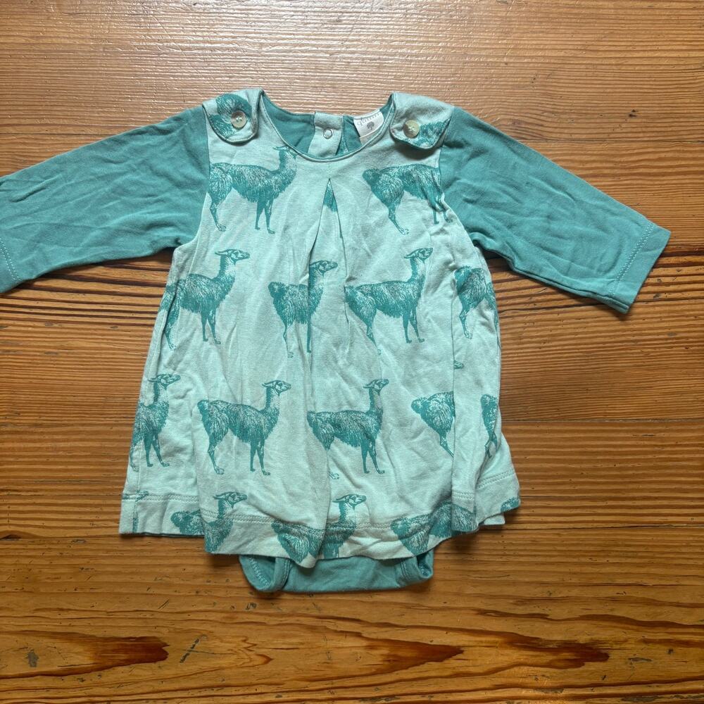 Kate Quinn bamboo light blue green llama long sleeve bodysuit dress SIZE 3-6M‎